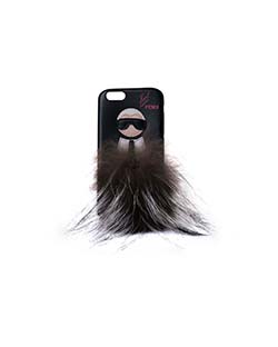 Fendi Karlito Iphone 6 Case, Leather/Fur, Black, S, Dustbag, Box